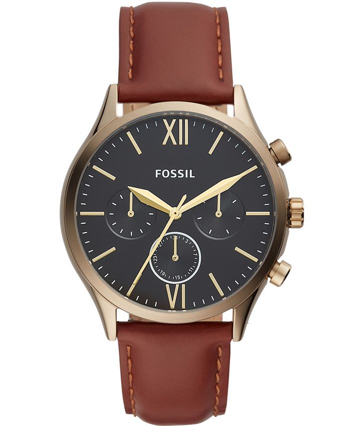 Fossil Men's Fenmore Multifunction Brown Leather Watch 44mm - Macy's