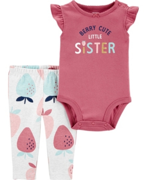 Baby Girls Berry Cute Sister Bodysuit Pant 2 Piece Set