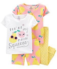 Baby Girls Pear Snug Fit Pajama, 4 Piece Set