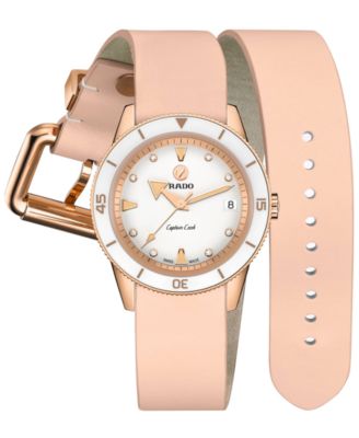 Women's Swiss Automatic Captain Cook Diamond (1/20 ct. t.w.) Pink Leather Wrap Strap Watch 37mm