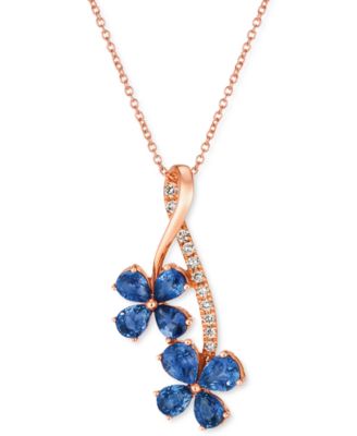 Blueberry Sapphire (1-1/2 ct. t.w.) & Nude Diamond (1/10 ct. t.w.) Flower  18 Pendant Necklace in 14k Rose Gold