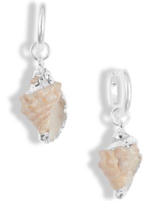 Lucky Brand - Silver-Tone Shell Huggie Drop Earrings