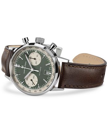 Hamilton - Men's Swiss Chronograph Intra-Matic Brown Leather Strap Watch 40mm