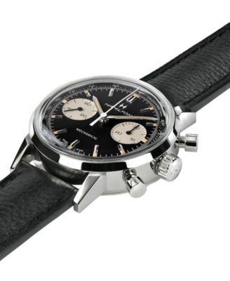 Men's Swiss Intra-Matic Chronograph H Black Leather Strap Watch 40mm