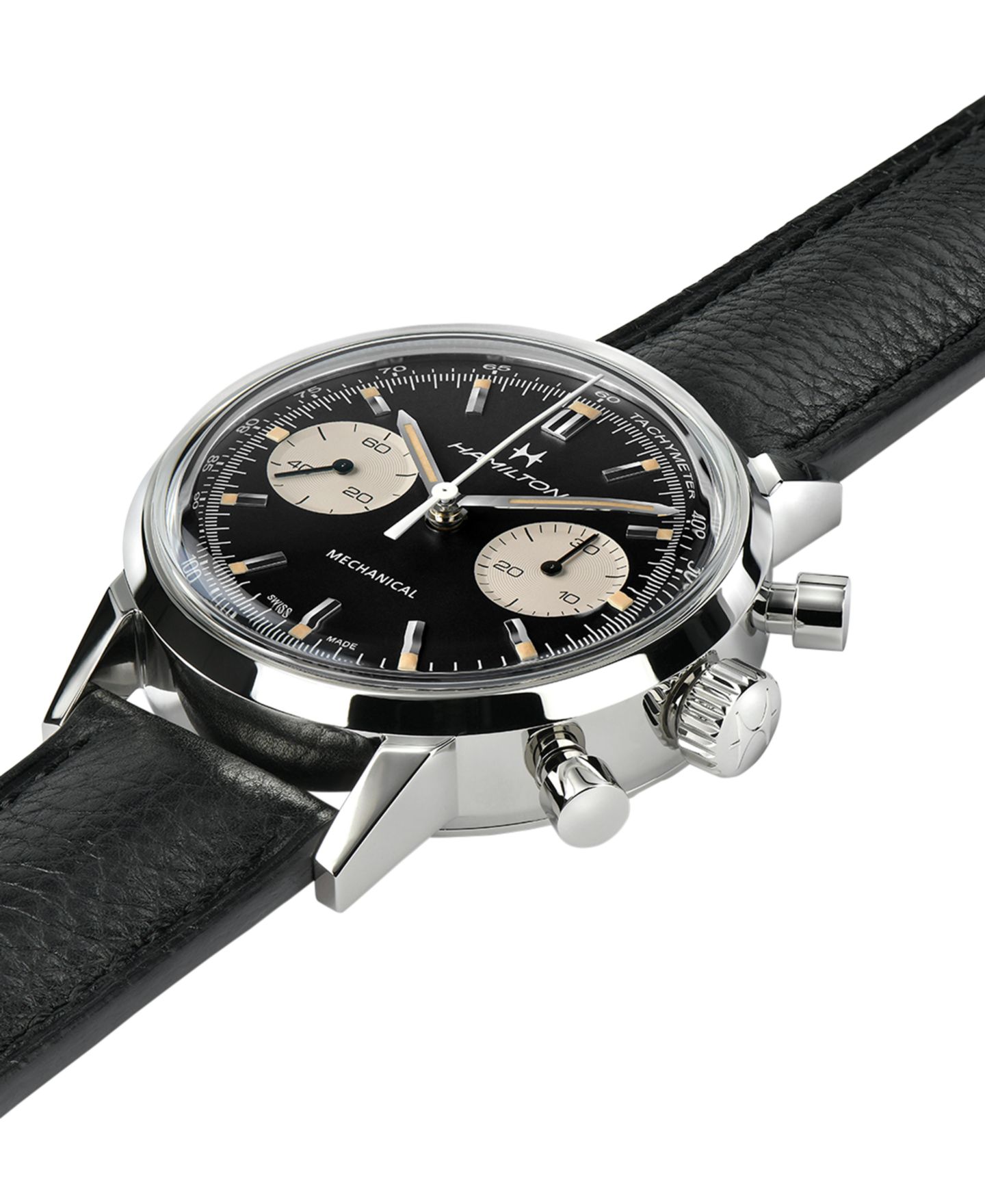 Мужские часы Hamilton Swiss Intra-Matic Chronograph H Black Leather Strap Watch 40mm — фото 3
