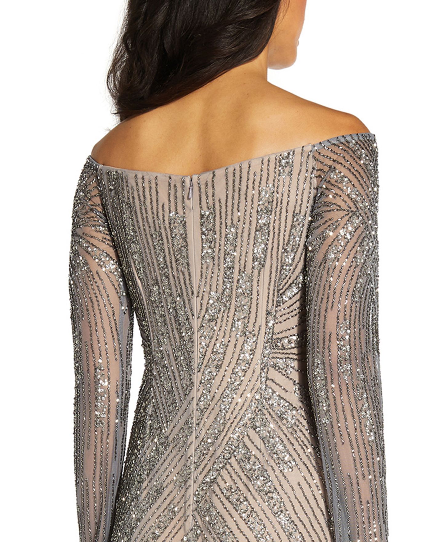 Женское платье Adrianna Papell Sequin Off-The-Shoulder Gown, цвет: Серебро — фото 3
