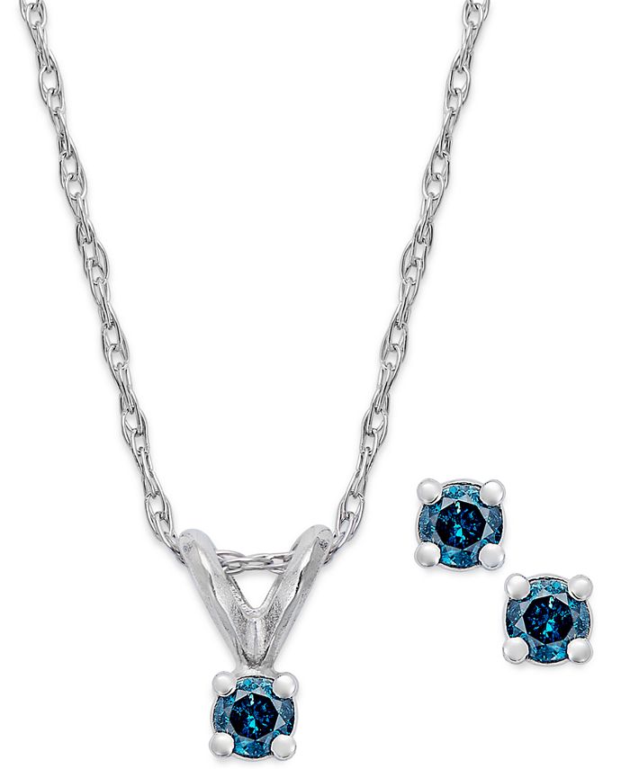 Macy's - 10k White Gold Blue Diamond Necklace and Earring Set (1/10 ct. t.w.)