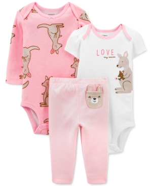 Carter's Baby Girls 3-Pc Cotton Kangaroo Bodysuits & Pants Set