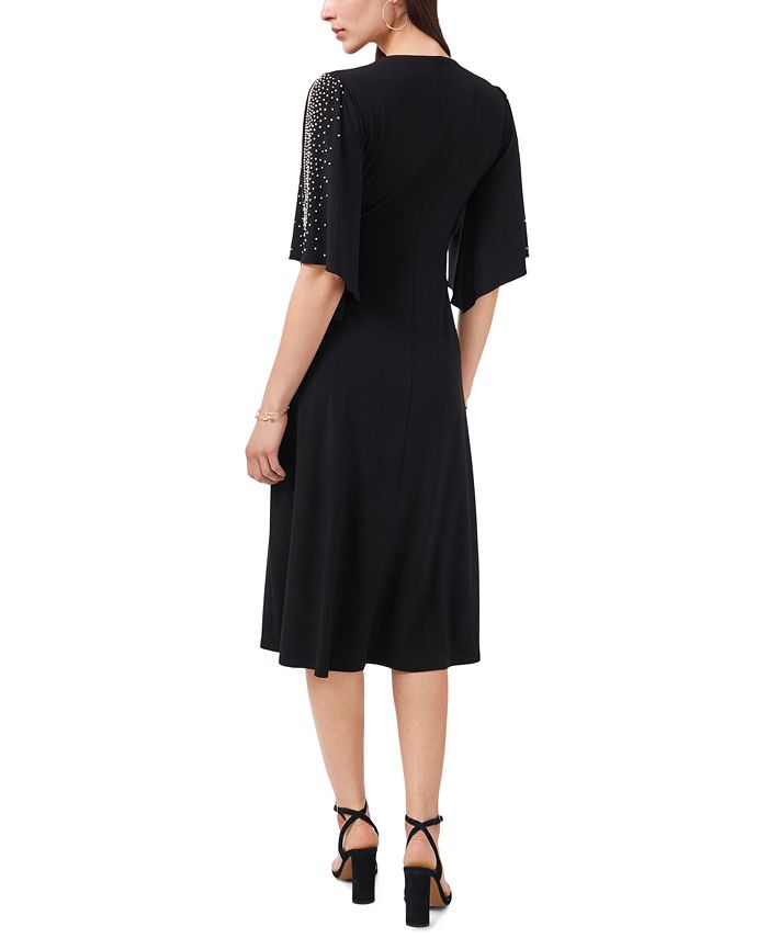 MSK V-Neck Beaded-Sleeve Midi Dress & Reviews - Dresses - Women - Macy's