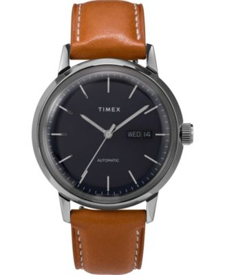 Timex Men's Marlin Automatic Brown Leather Strap Watch 40mm - Macy's