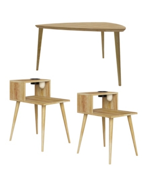 Rhodes 3-Piece Mid Century Modern Wood End Tables and Cocktail Table Set