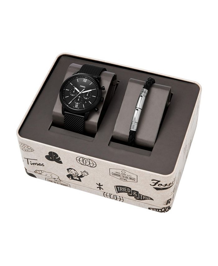 Fossil Men's Neutra chronograph movement, black leather strap watch with matching black leather