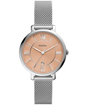Fossil Women's Jacqueline Stainless Steel 3 Hand Movement, Mesh Strap Watch 28mm In Silver
