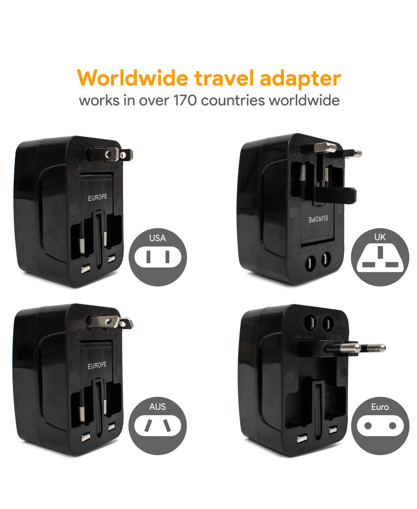 Сумка Miami CarryOn International Travel Adapter with Two USB Ports, цвет: Чёрный — фото 2