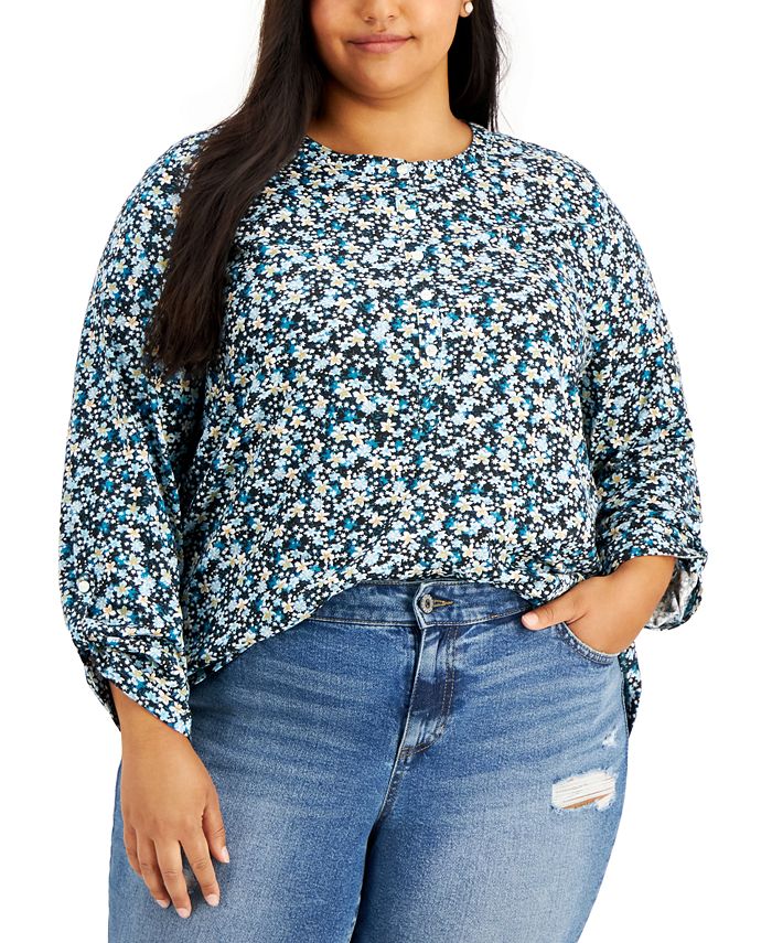 Style & Co Plus Size Cotton Floral-Print Top, Created for Macy's - Macy's