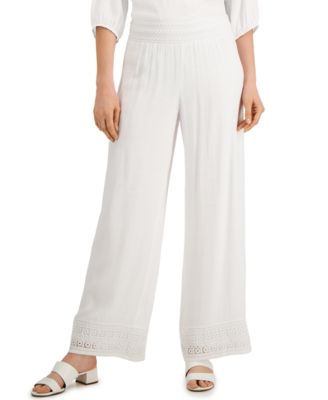 JM Collection Crochet-Trim Wide-Leg 