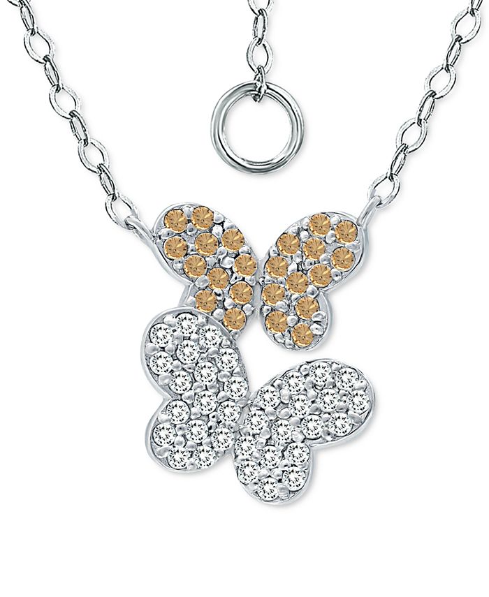 Giani Bernini - Champagne & Clear Cubic Zirconia Butterfly Pendant Necklace in Sterling Silver, 16" + 2" extender