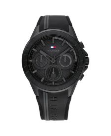 Men's Black Silicone Strap Watch 44mm