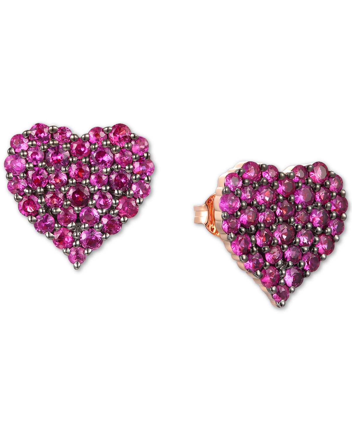 Le Vian Passion Ruby Heart Cluster Stud Earrings (1-1/5 Ct. T.w.) In 14k Rose Gold