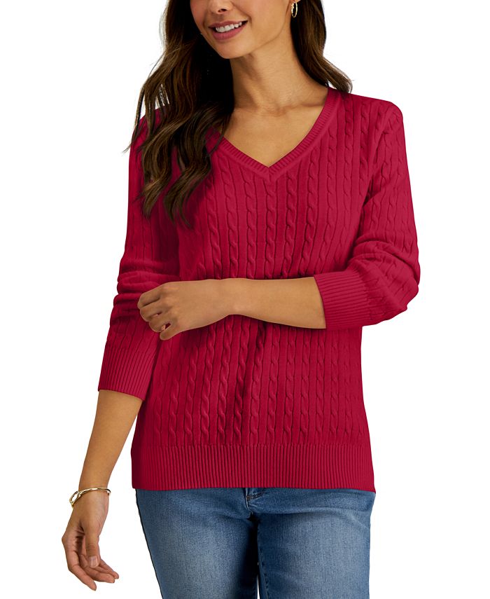 Karen Scott Petite Cotton Cable-Knit Sweater, Created for Macy's - Macy's
