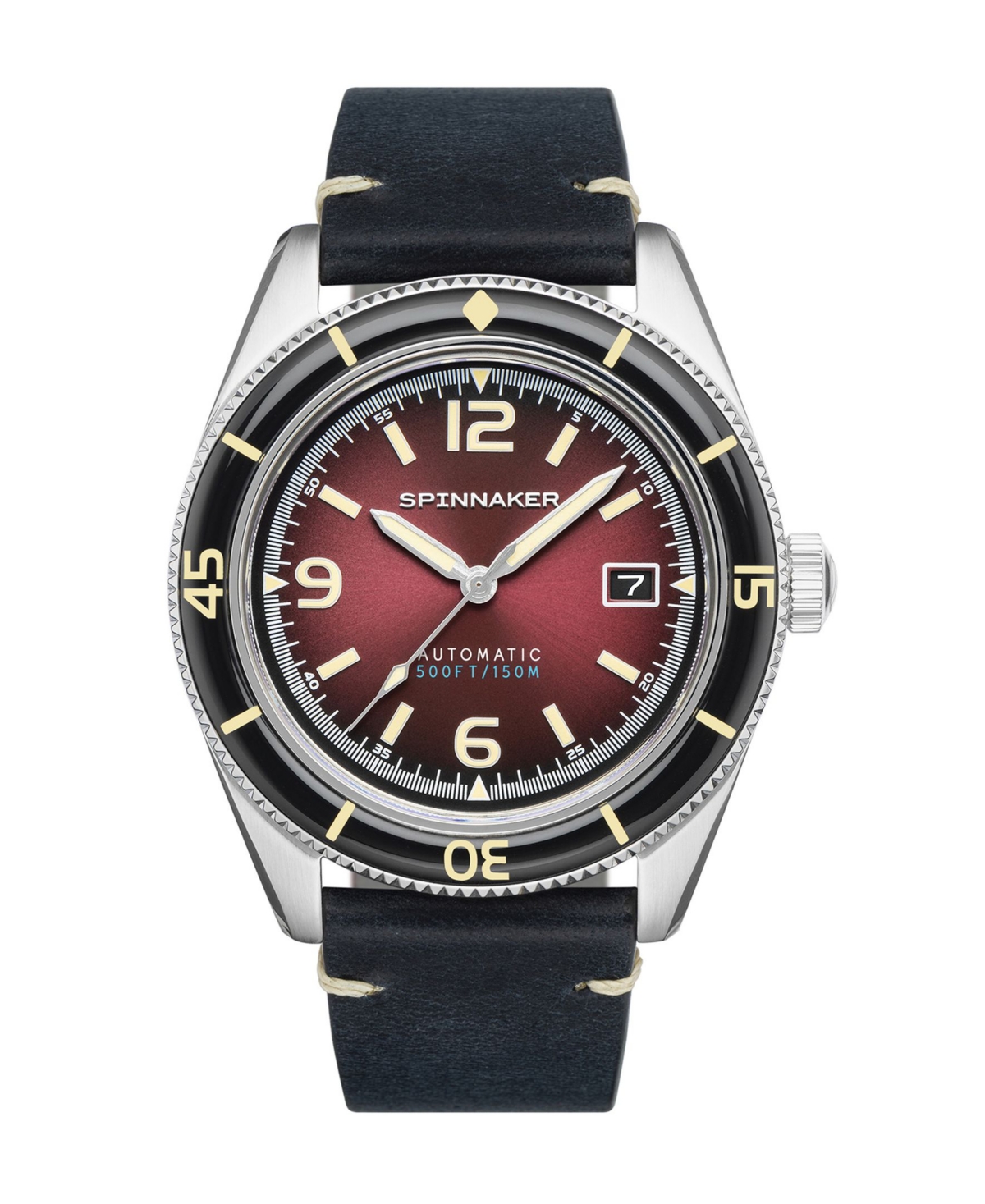 Men's Fleuss Automatic Blue Genuine Leather Strap Watch, 43mm - Oxblood Red