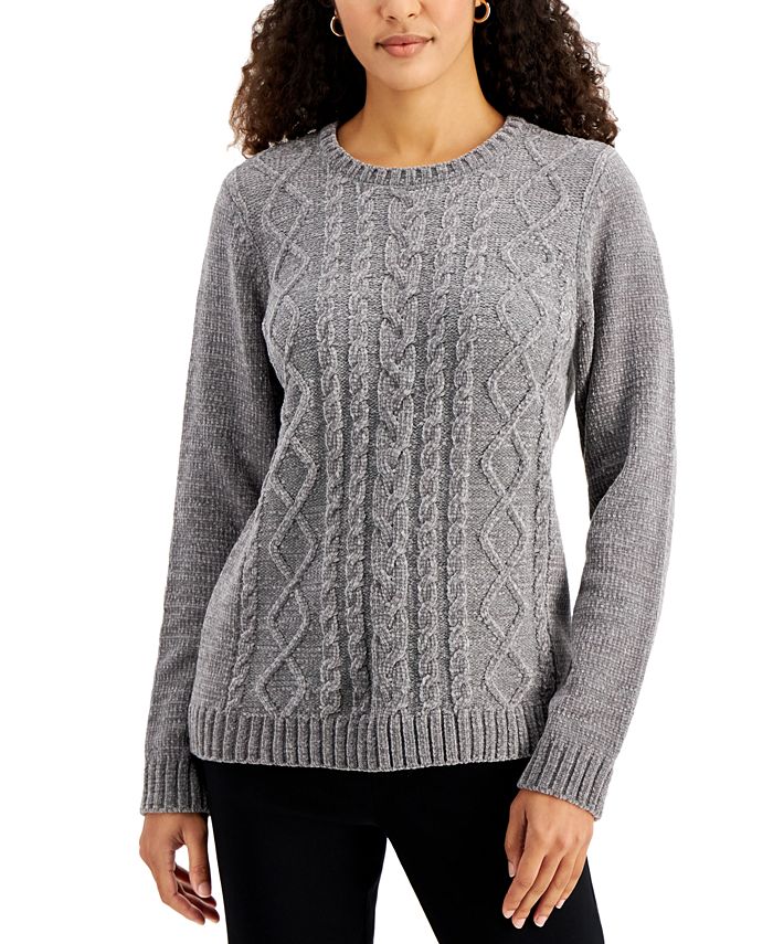 Karen Scott Chenille CableKnit Crewneck Sweater, Created for Macy's