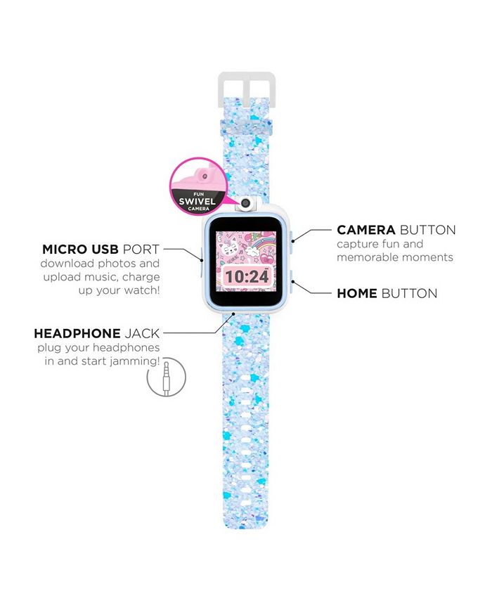 iTouch Kid's Playzoom Light Blue Sparkle Tpu Strap Smart Watch with Headphones Set 41mm
