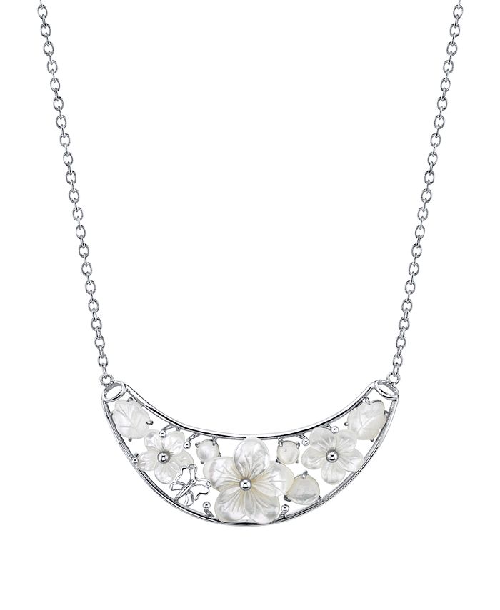 Macy's - Mother-of-Pearl Flower 18" Statement Necklace in Sterling Silver