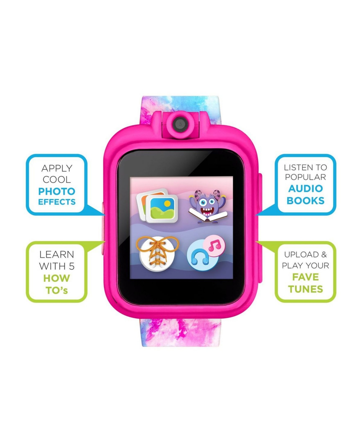 Kid's Playzoom 2 Pink, Blue and Yellow Tie Dye Tpu Strap Smart Watch