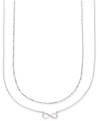 Silver Plated Clear Cubic Zirconia Infinity Duo Necklace with Studded Second Chain