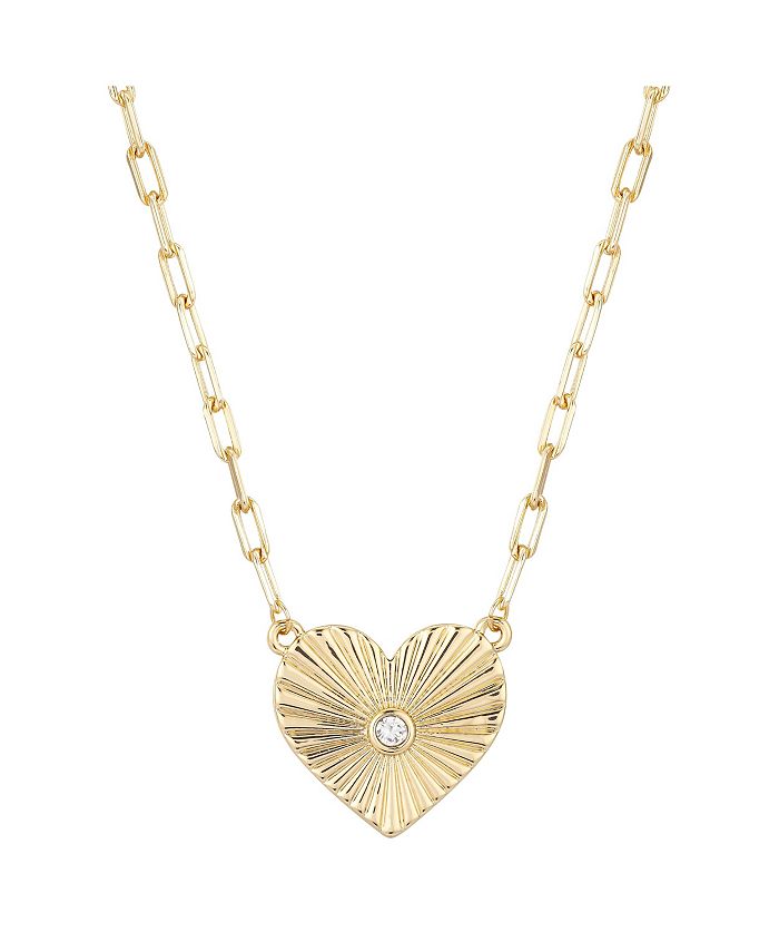 Unwritten - Gold Flash-Plated Diamond Cut Heart Pendant Link Necklace, 16+2" Ext