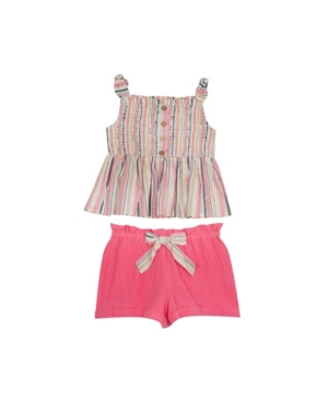 Baby Girls Lurex Stripe Smocked Top with Solid Shorts Set