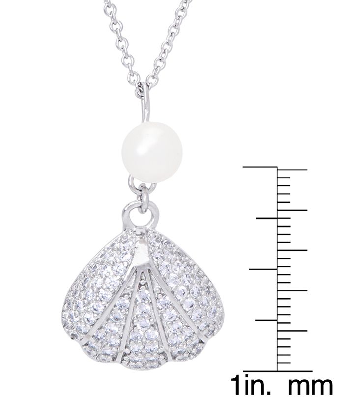 Macy's - Genuine Freshwater Pearl Cubic Zirconia Seashell Pendant 18" Necklace in Silver Plate