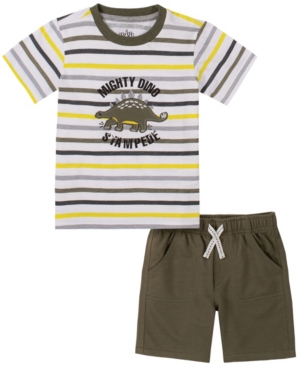 KIDS HEADQUARTERS TODDLER BOYS 2-PIECE STRIPED SHORT SLEEVE T-SHIRT AND FRENCH TERRY SHORTS SET