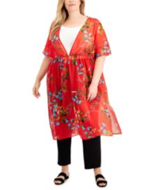 Plus Size Sheer Floral-Print Duster Top