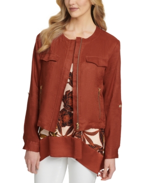 Dkny Linen Roll Tab Moto Jacket