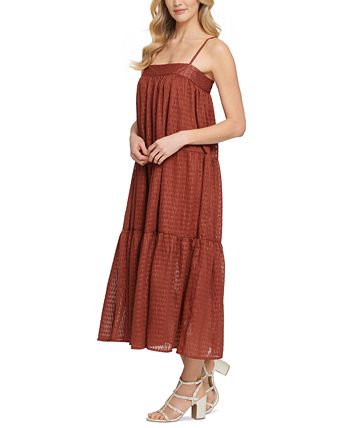 DKNY Womens Metallic Spaghetti Strap Square Neck Tea-Length Evening Dress
