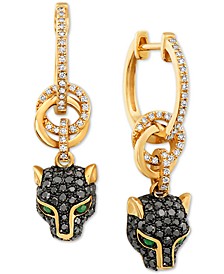 EFFY® Black & White Diamond (7/8 ct. t.w.) & Emerald (1/20 ct. t.w.) Panther Drop Earrings in 14k Gold