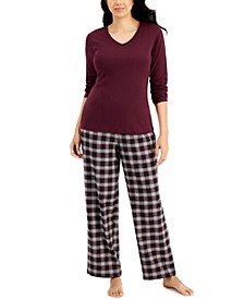 V-Neck T-Shirt & Flannel Pants Pajama Set, Created for Macy's