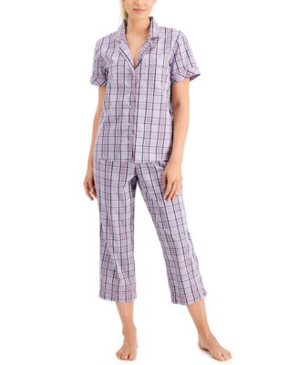 Charter Club - Woven Notch-Collar Top & Capri Pants Cotton Pajama Set