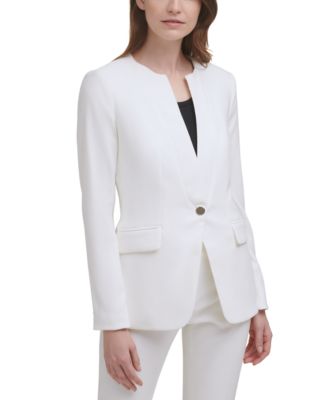 Calvin Klein Women's Collarless Single-Snap Blazer Blue Size 10