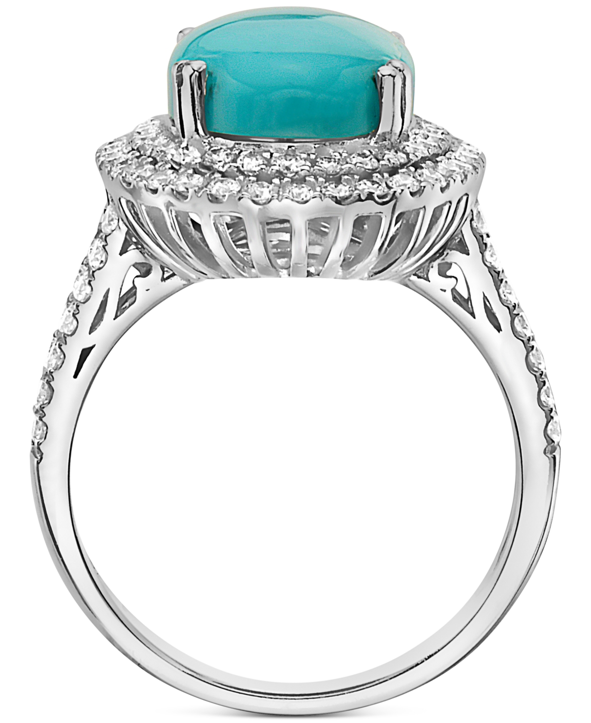 Effy Turquoise & Diamond (7/8 ct. t.w.) Halo Ring in 14k White Gold - 14K White Gold