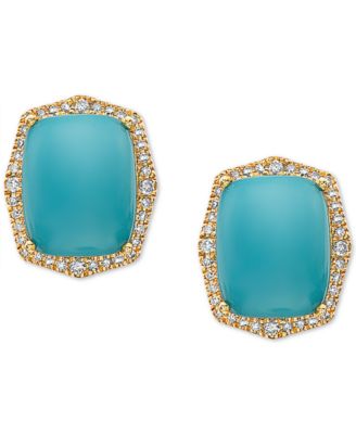 EFFY&reg; Turquoise (10x8mm) & Diamond (1/4 ct. t.w.) Stud Earrings in 14k Gold