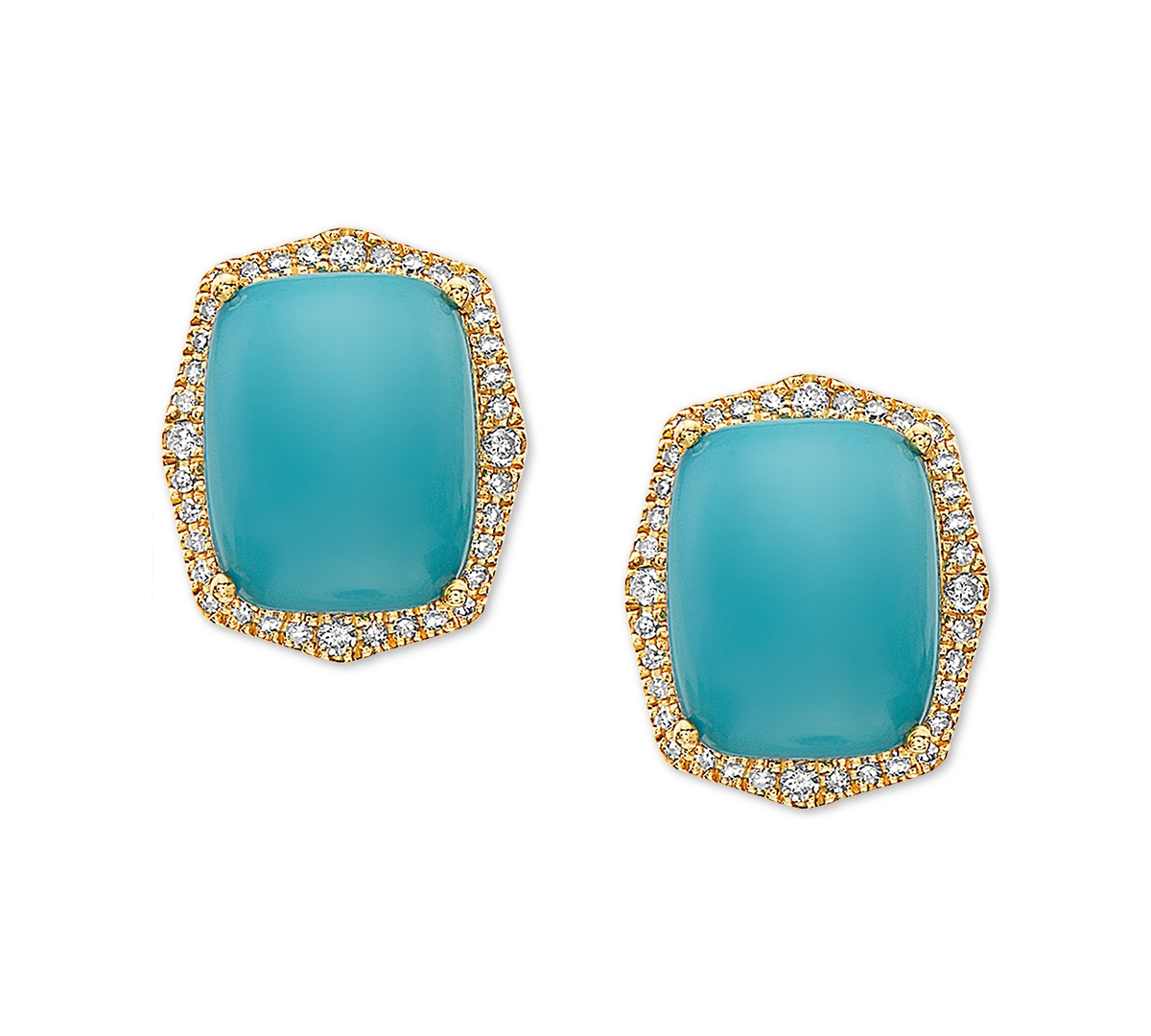 Effy Turquoise (10x8mm) & Diamond (1/4 ct. t.w.) Stud Earrings in 14k Gold - 14K Yellow Gold