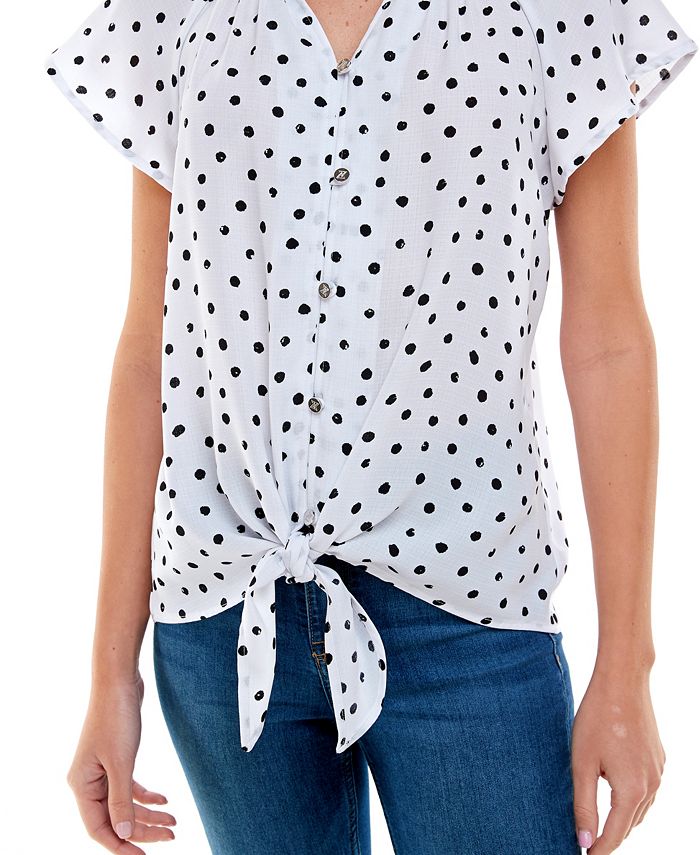 Tie-Front Detail Smocked Blouse