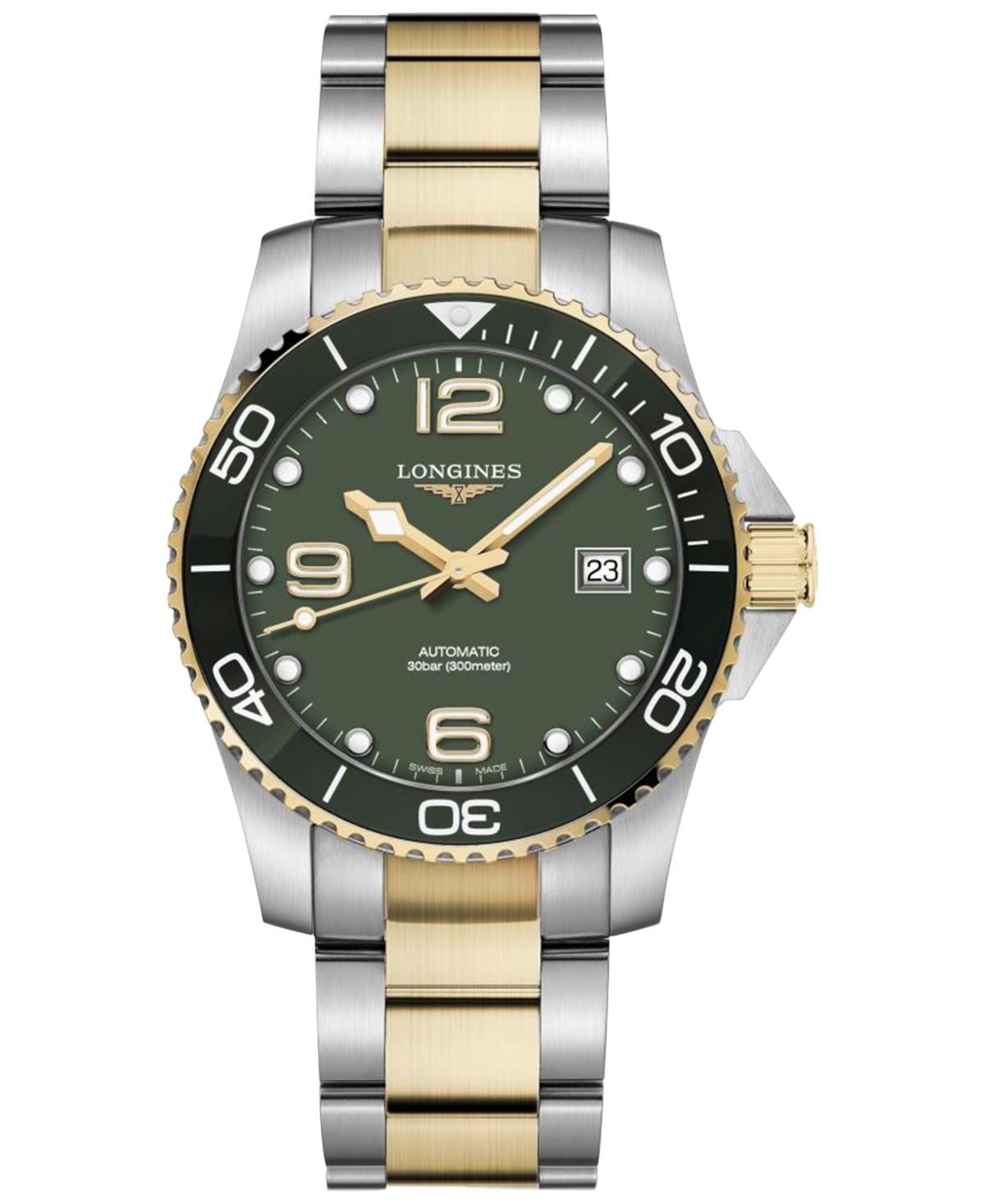Shop Longines Men's Swiss Automatic Hydroconquest Two-tone Stainless Steel Bracelet Watch 41mm In Green
