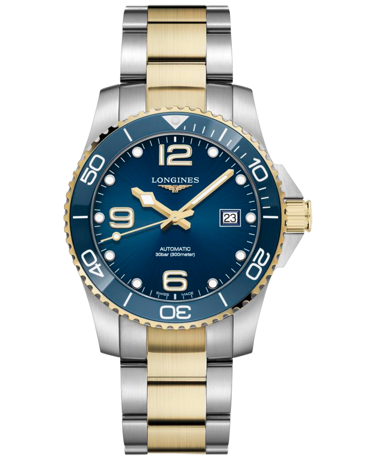 Longines Men's Swiss Automatic Hydroconquest Two-tone Stainless Steel Bracelet Watch 41mm In Blue