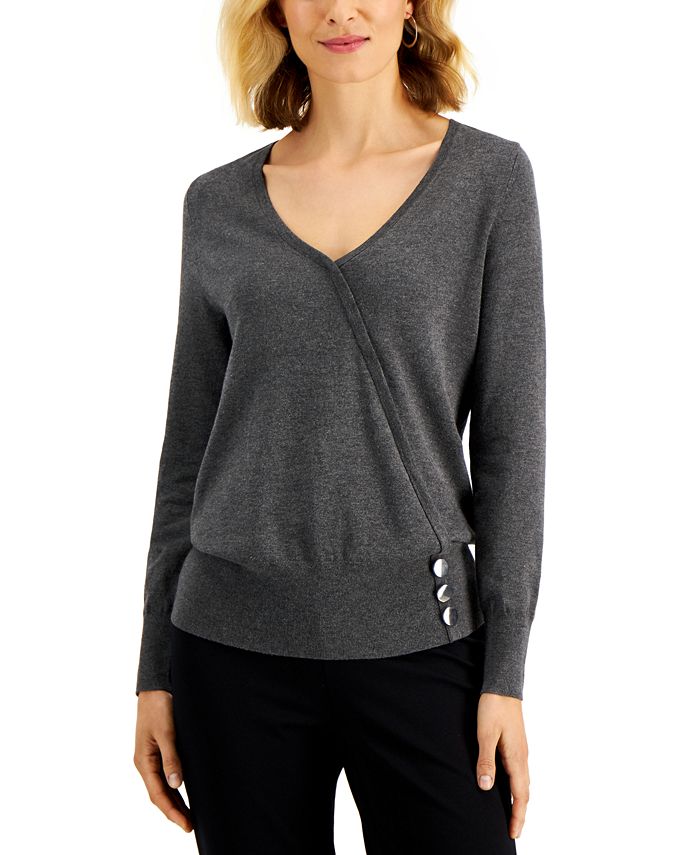 JM Collection Petite Button-Embellished Sweater, Created for Macy's ...