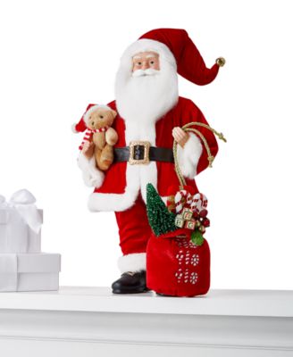 Holiday Lane - Fabric Standing Santa Holding Teddy Bear and Gift Bag, Created for Macy's