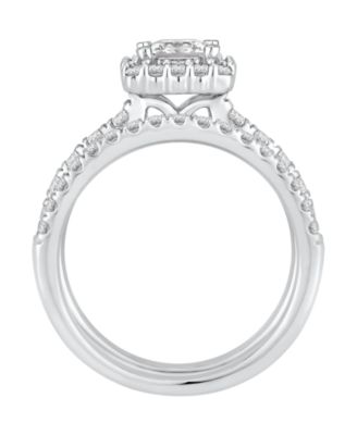 GIA Certified Diamond Princess Halo Bridal Set (1 1/2 ct. t.w.) in 14K White Gold